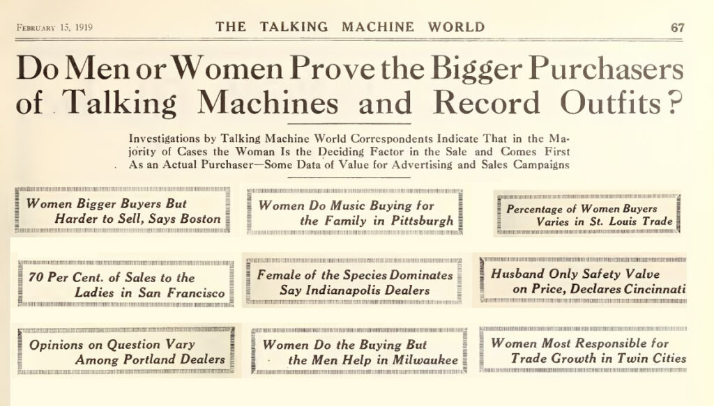 Do Men or Women Prove the bigger Purchasers of Talking Machines and record Outfits? TMW 1919