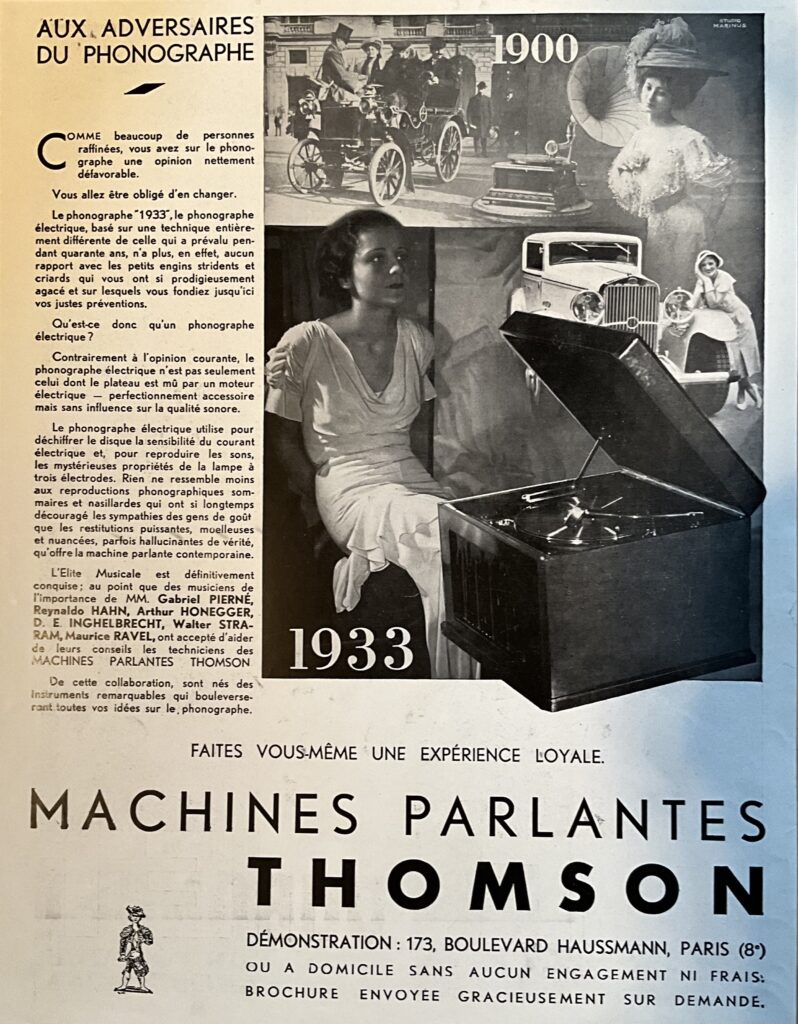 Selling gramophones for her. Thomson, Paris 1934
